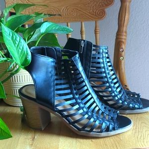 Open Toe Cage Ankle Strap Sandal Booties Chunky High Heel by Massimo